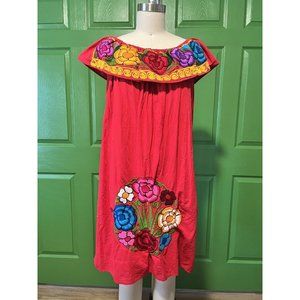 Vintage Red Embroidered Floral Latin Dress
